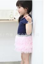 ชุดเดรสสาวน้อยเสื้อสีน้ำเงิน กระโปรงสีชมพู 